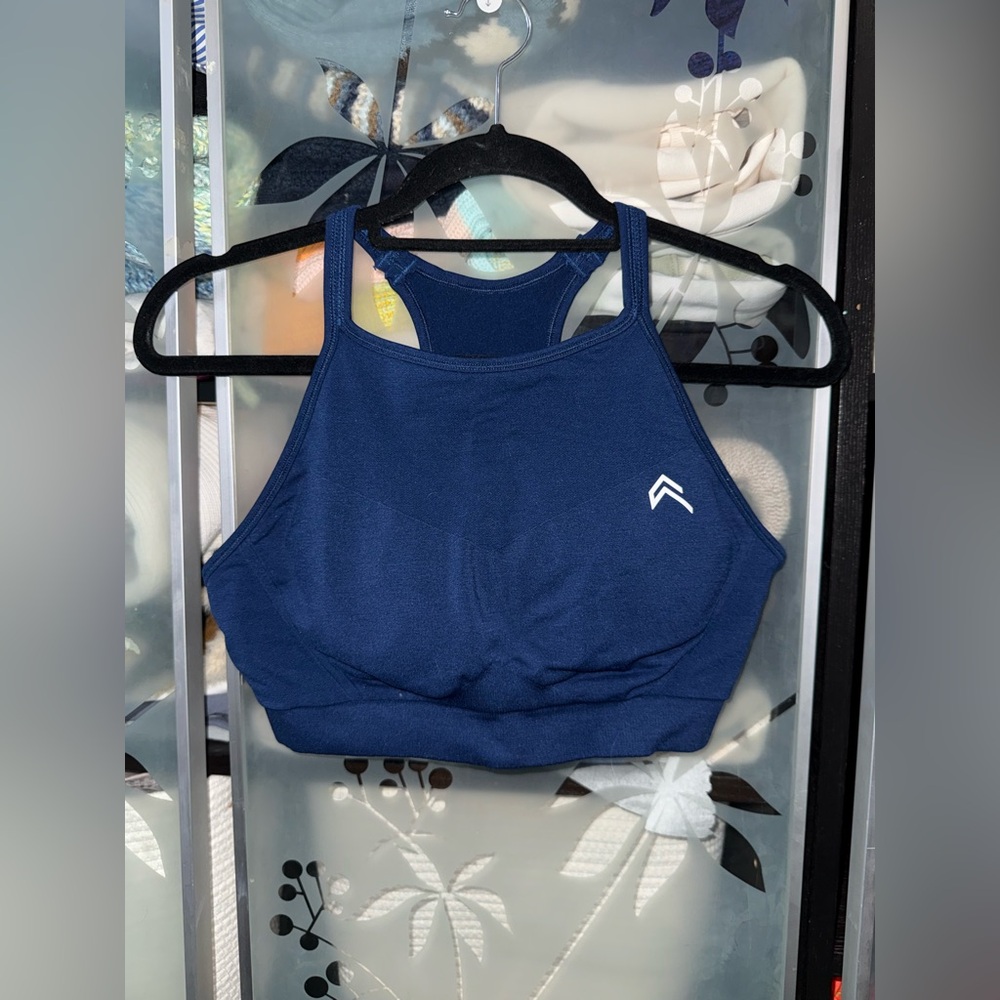 Oner Active Navy High-Neck Racerback Sports Bra Petrol Blue Marl